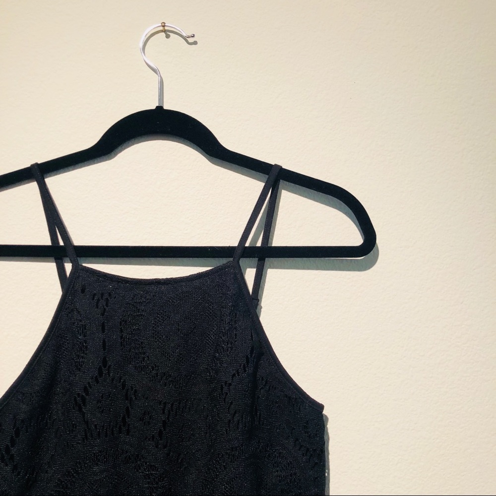 Black Lace Tassel-Trimmed Top